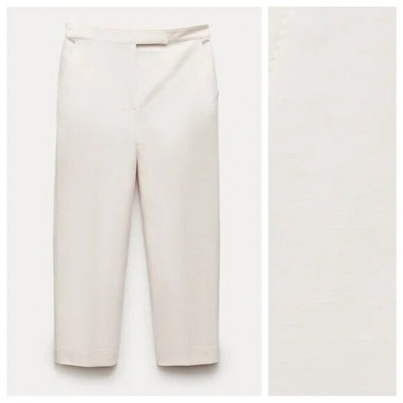 Zara NEW Ecru ZW Collection 100% Cotton Pants NWT Size S - Picture 5 of 11